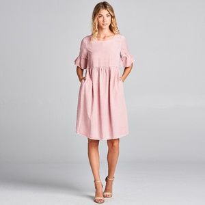 Dusty Mauve Bell-Sleeve Fit & Flare Midi Dress